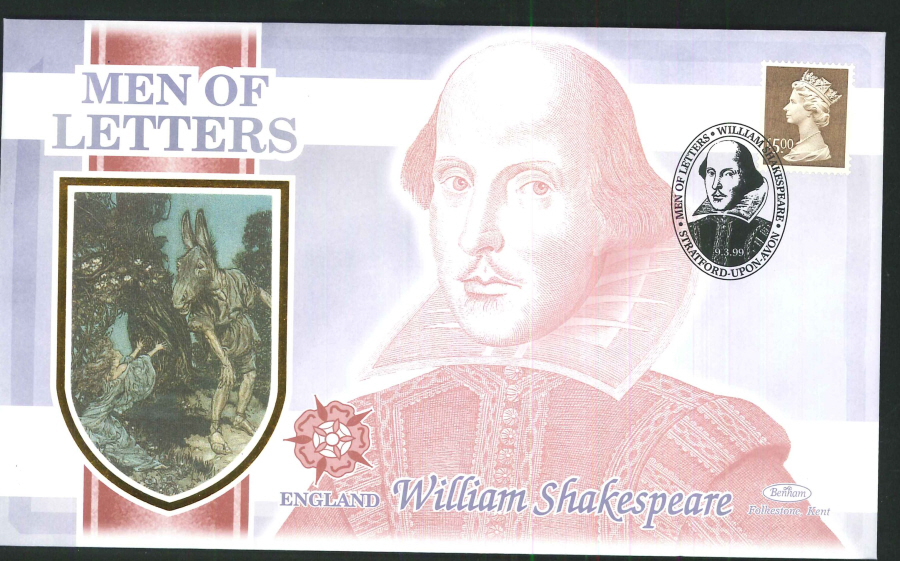 1999 - Men of Letters - Set of 4 Silk Covers - Various Postmarks