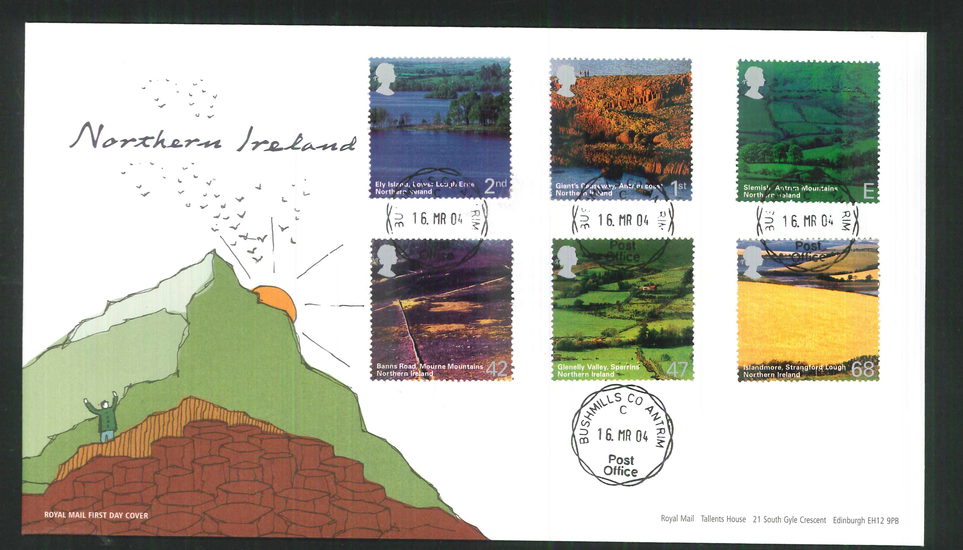 2004 British Journey N I FDC Bushmills C D S Handstamp