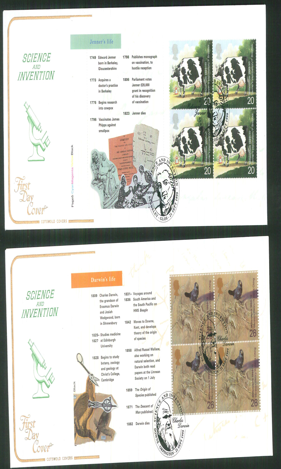 1999 - Cotswold Science & Invention - Prestige Stamp Book Set of 5 Covers - Various Postmarks