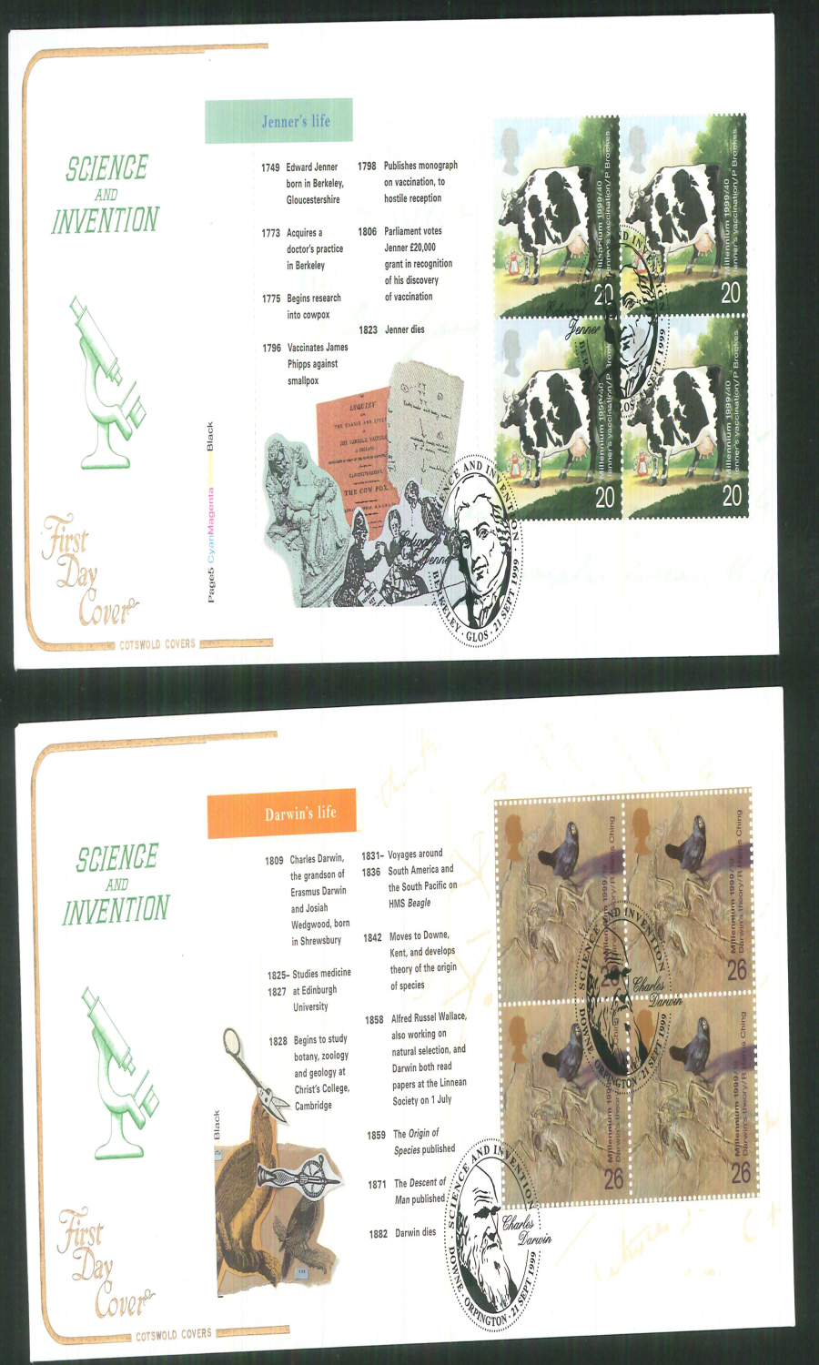 1999 - Cotswold Science & Invention - Prestige Stamp Book Set of 5 Covers - Various Postmarks - Click Image to Close