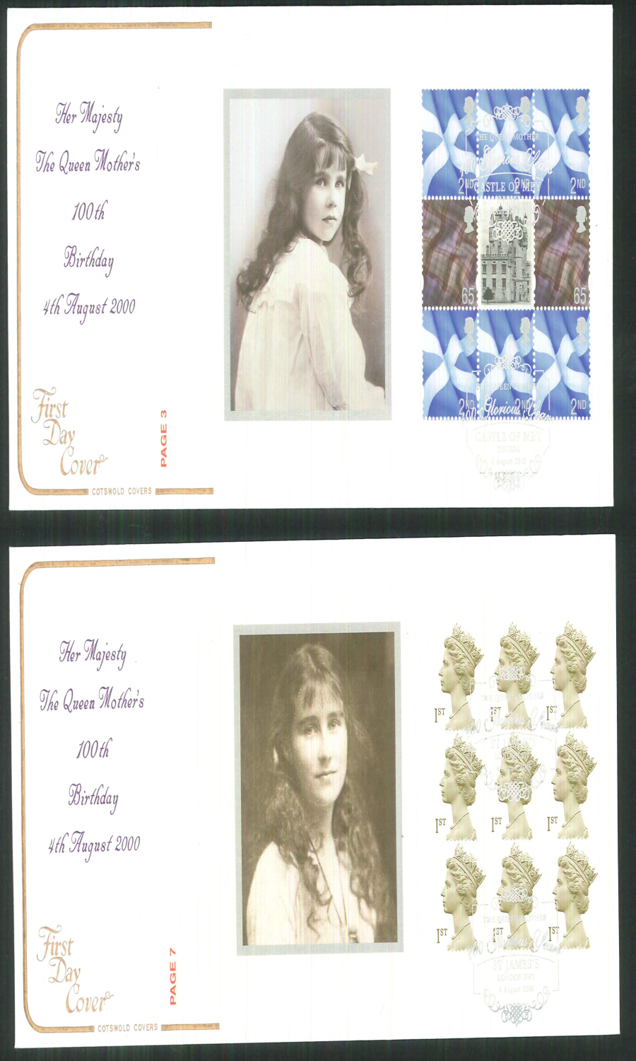 2000 - Cotswold Queen Mother- Prestige Stamp Book Set of 4 Covers - Various Postmarks - Click Image to Close