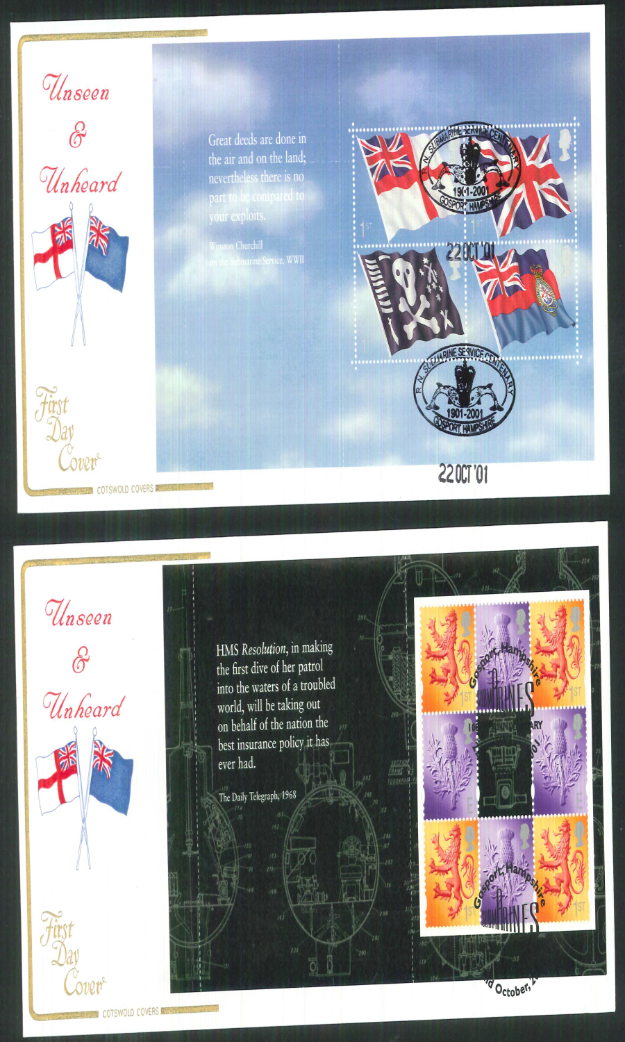 2001 - Cotswold Unseen & Unheard - Prestige Stamp Book Set of 4 Covers - Various Postmarks