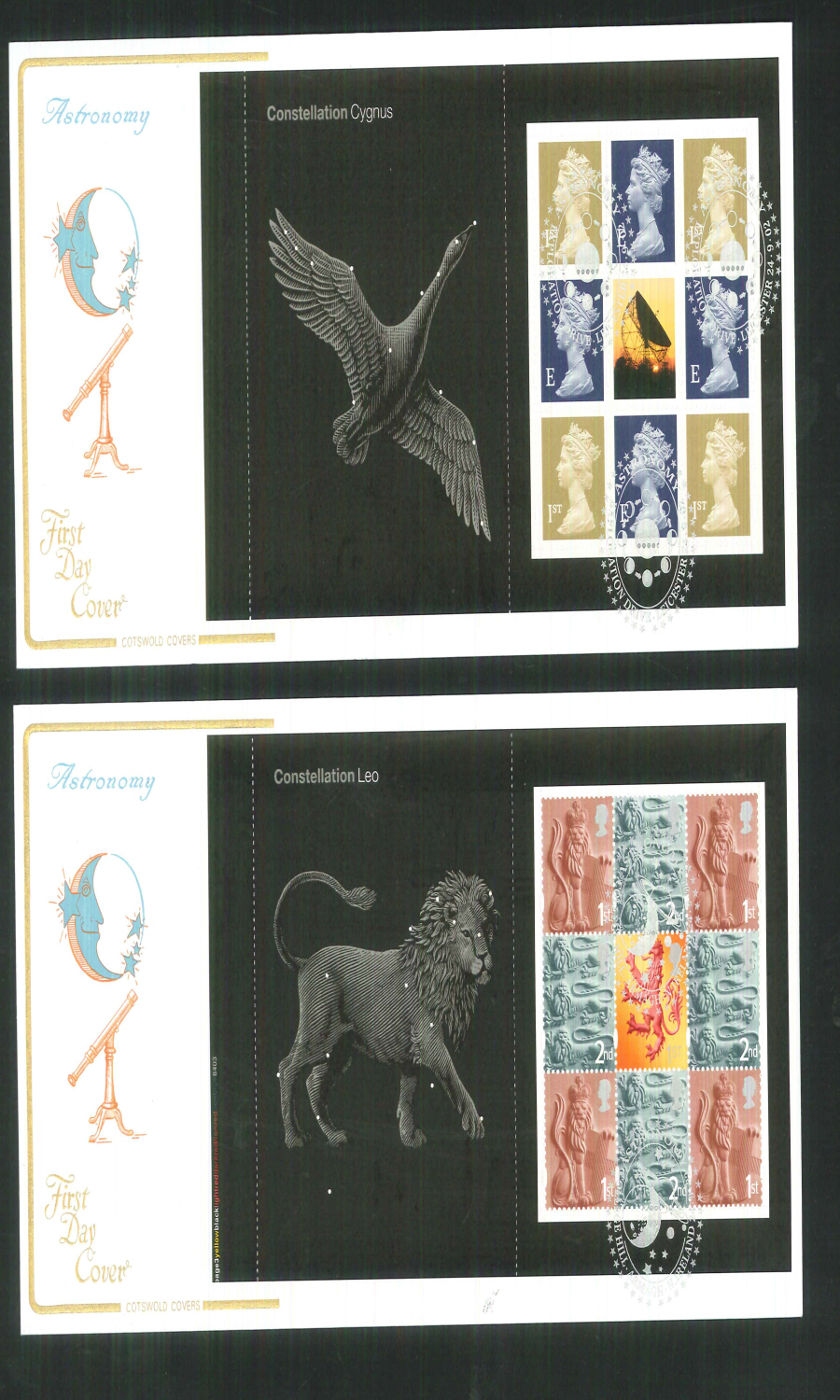 2002 - Cotswold Astronomy - Prestige Stamp Book Set of 4 Covers - Various Postmarks