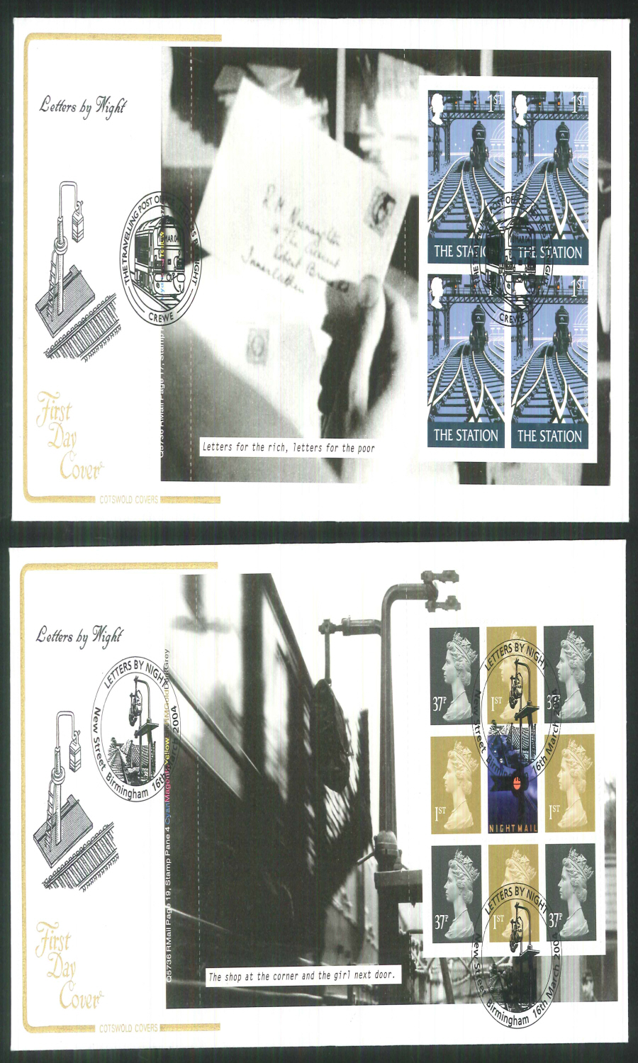 2004 - Letters by Night - Prestige Stamp Book Set of 4 Covers - Various Postmarks - Click Image to Close