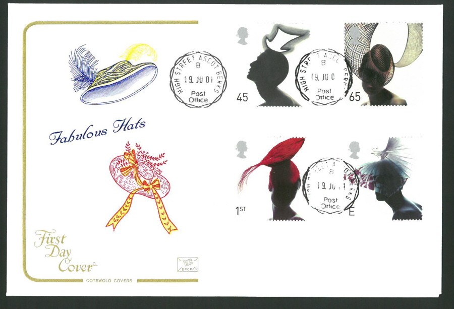 2001 - Cotswold Hats Set - FDC -High St Ascot C D S Postmark