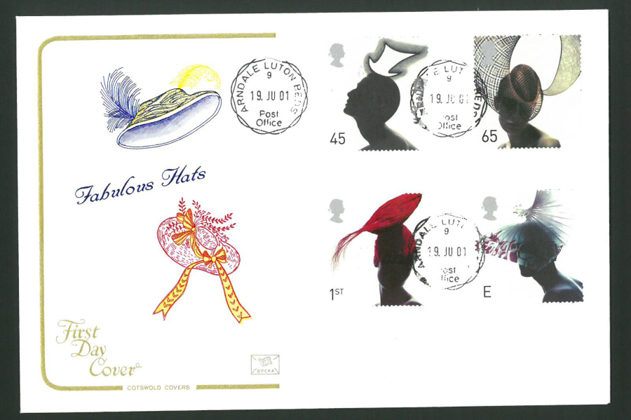 2001 - Cotswold Hats Set - FDC -Arndale,Luton C D S Postmark - Click Image to Close