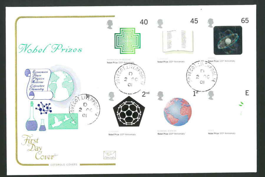 2001 - Cotswold Nobel Prize - FDC -Dovecot Liverpool C D S Postmark - Click Image to Close