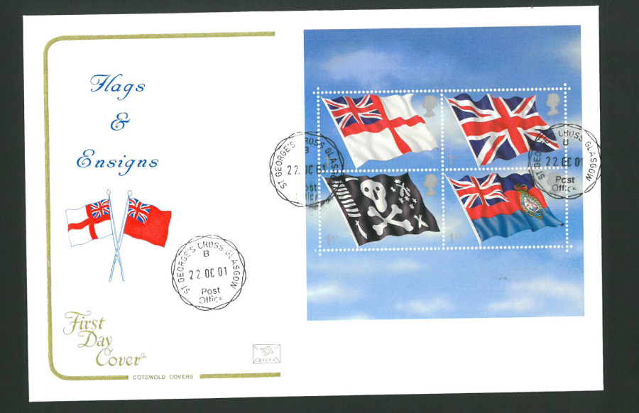 2001 - Cotswold Flags & Ensigns Mini Sheet - FDC - St George's Cross C D S Postmark - Click Image to Close