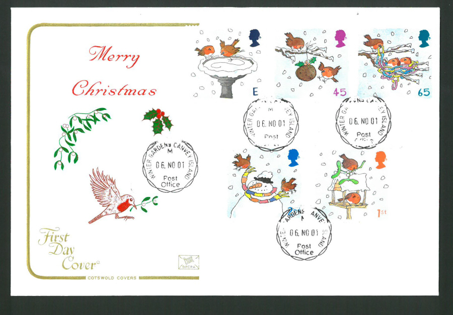 2001 - Cotswold Christmas - FDC - Winter Gardens C D S Postmark - Click Image to Close