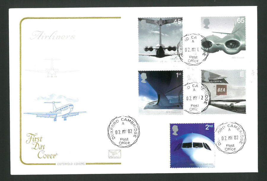 2002 - Cotswold Airliners Set - FDC -Duxford C D S Postmark - Click Image to Close