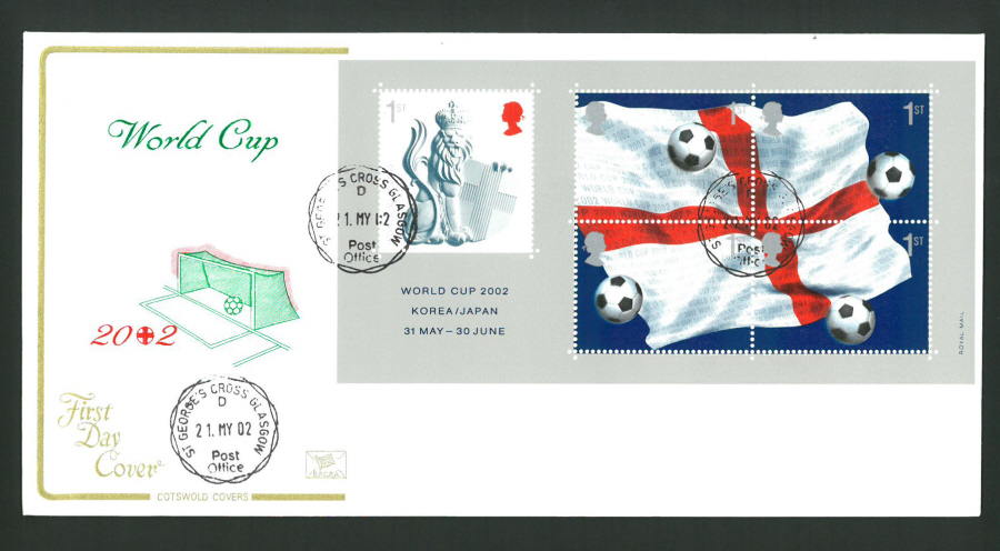 2002 - Cotswold World Cup Mini Sheet - FDC - St George's Cross C D S Postmark
