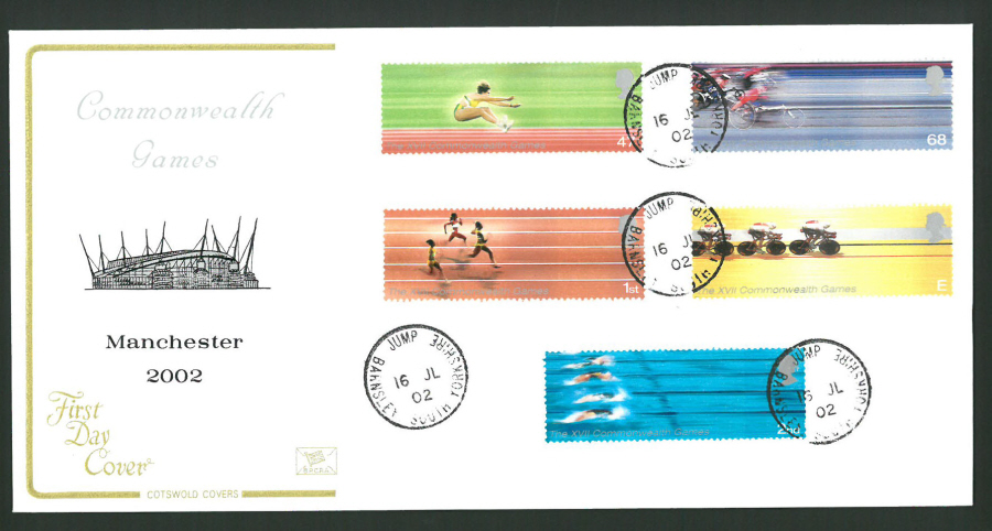 2002 - Cotswold Commonwealth Games - FDC - Jump Barnsley C D S Postmark