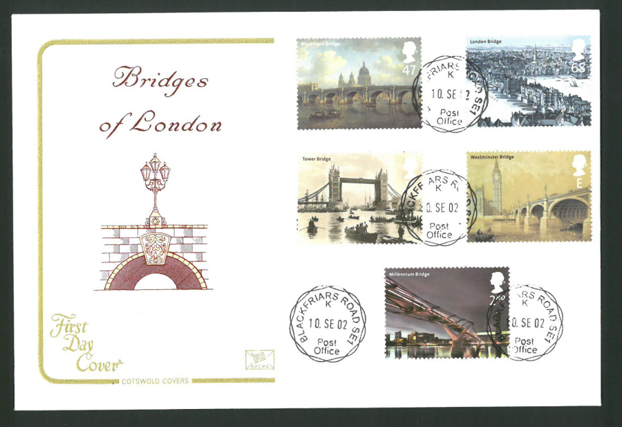 2002 - Cotswold Bridges of London - FDC -Blackfriars Road C D S Postmark - Click Image to Close