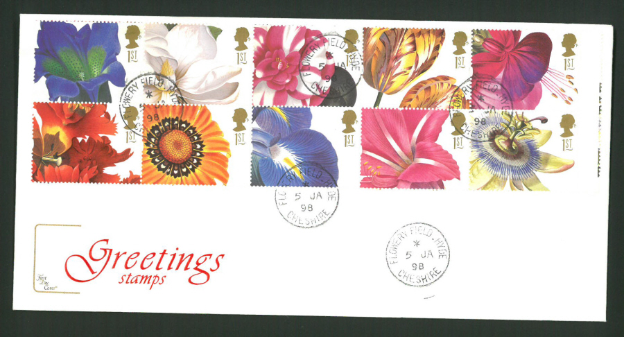1998 Cotswold First Day Cover, Greetings 5.1.98 Flowery Field CDS Handstamp