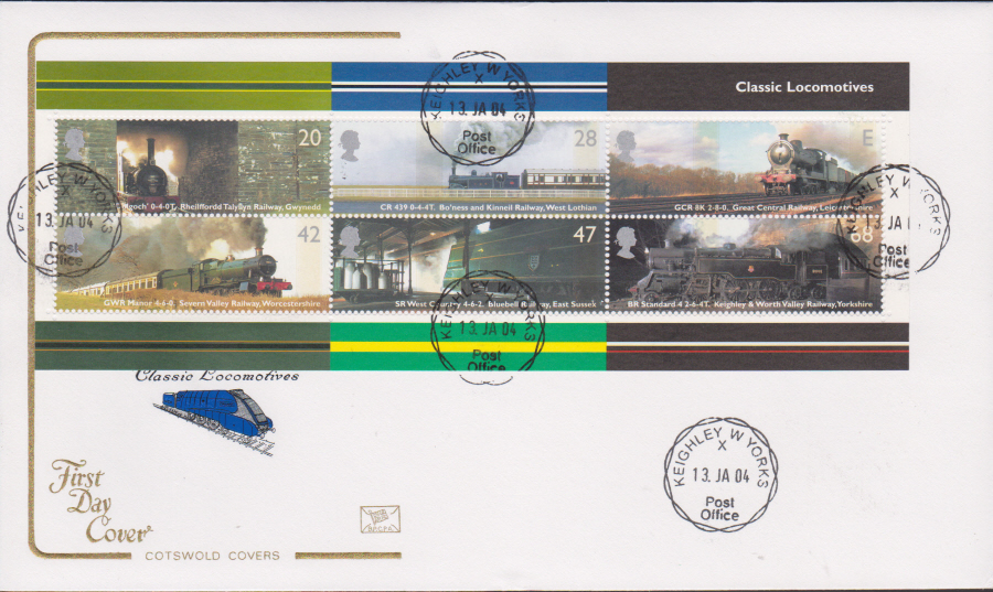 2004 - Cotswold Classic Locomotives Mini Sheet - FDC -Keighley C D S Postmark