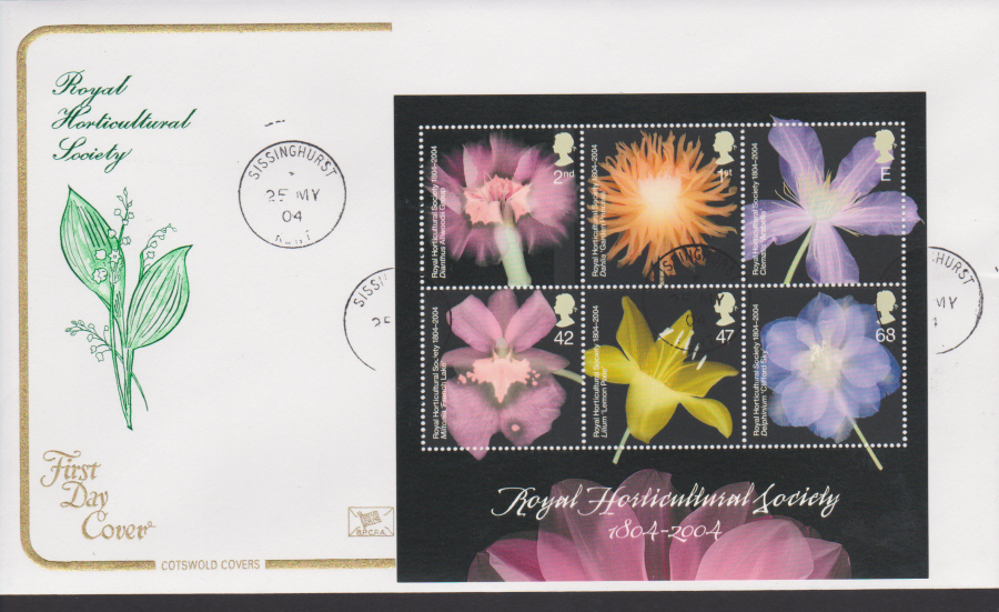 2004 - R H S Mini Sheet - FDC -Sissinghurst C D S Postmark