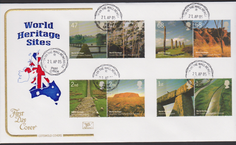 2005 - Cotswold World Heritage Sites - FDC -Heddon on the Wall C D S Postmark