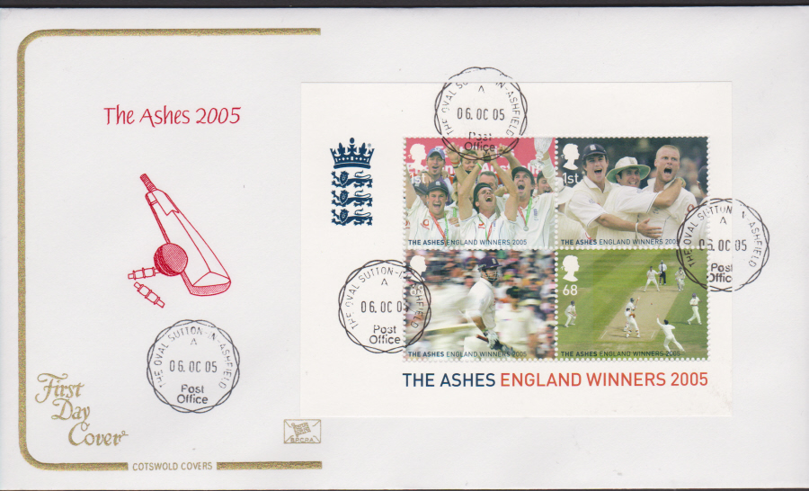 2005 - Cotswold Ashes Cricket Mini Sheet - FDC The Oval C D S Postmark