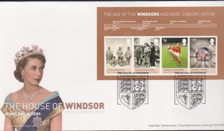 2012 - House of Windsor Mini Sheet First Day Cover, London SW1 Postmark