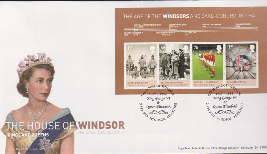 2012 - House of Windsor Mini Sheet First Day Cover, Windsor Postmark