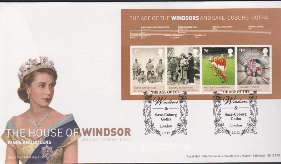 2012 - House of Windsor Mini Sheet First Day Cover,Saxe-Coburg Gotha London Postmark