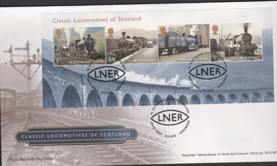 2012 - Classic Locomotives of Scotland First Day Cover, LNER Edinburgh Postmark