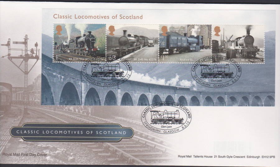 2012 - Classic Locomotives of Scotland First Day Cover, Springburn Glasgow Postmark