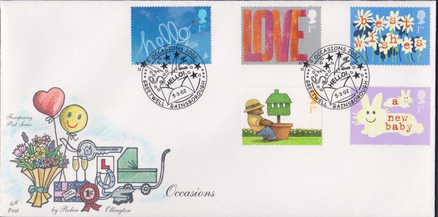 2002 -4d Post Occasions - FDC - Occasions Greetwell,Gainsborough Postmark - Click Image to Close