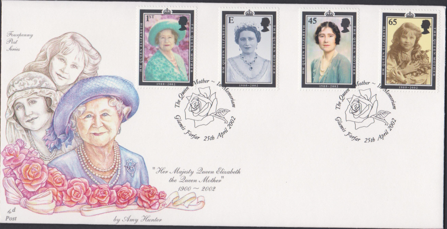 2002 -4d Post Queen Mother - FDC - Glamis,Forfar Postmark