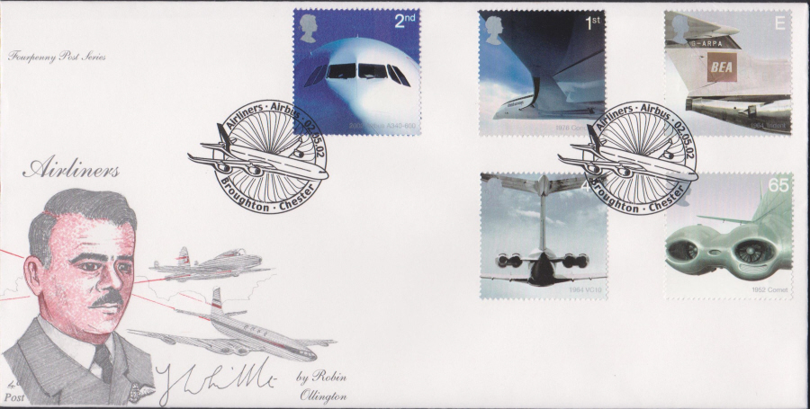 2002 -4d Post Airliners - FDC - Broughton Chester Postmark