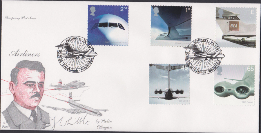 2002 -4d Post Airliners - FDC - Brooklands Weybridge Postmark
