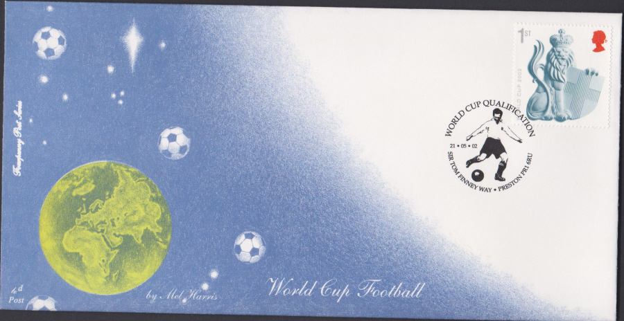 2002 -4d World Cup Football - FDC - Sir Tom Finney Way Preston Postmark