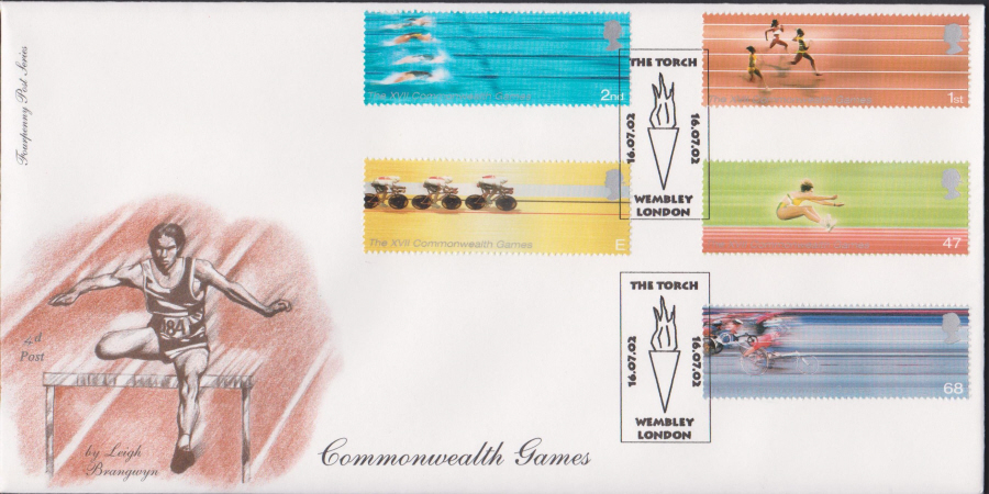 2002 -4d Post Commonwealth Games - FDC - The Torch, Wembley Postmark