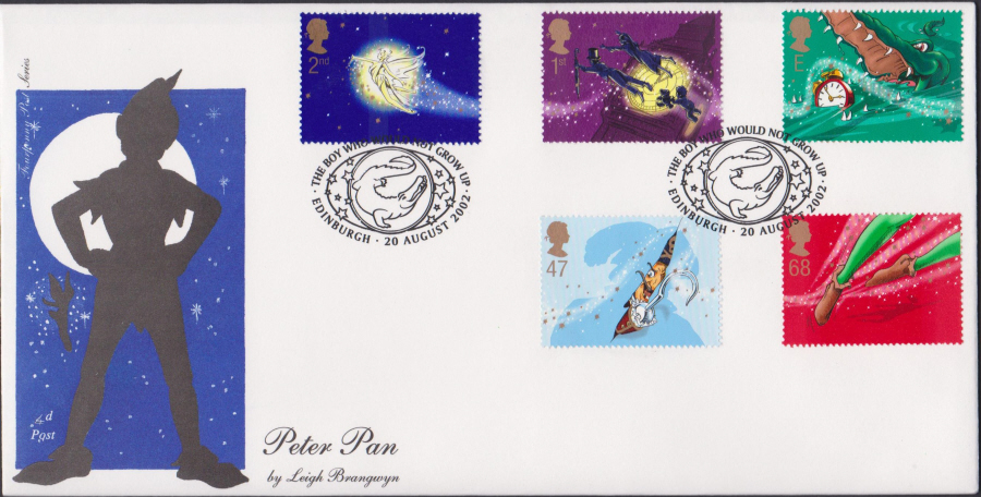 2002 -4d Post Peter Pan - FDC - The Boy Who Would Not Grow Up, Edinburgh Postmark