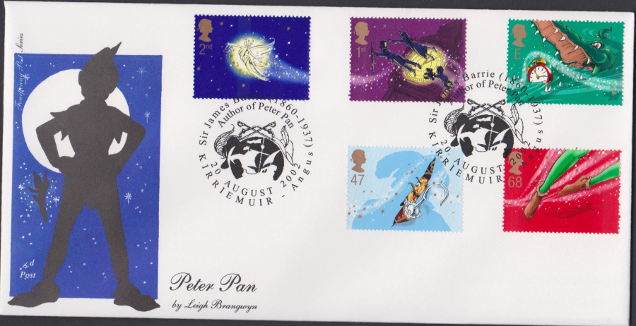 2002 -4d Post Peter Pan - FDC - J M Barrie Author of Peter Pan, Angus Postmark