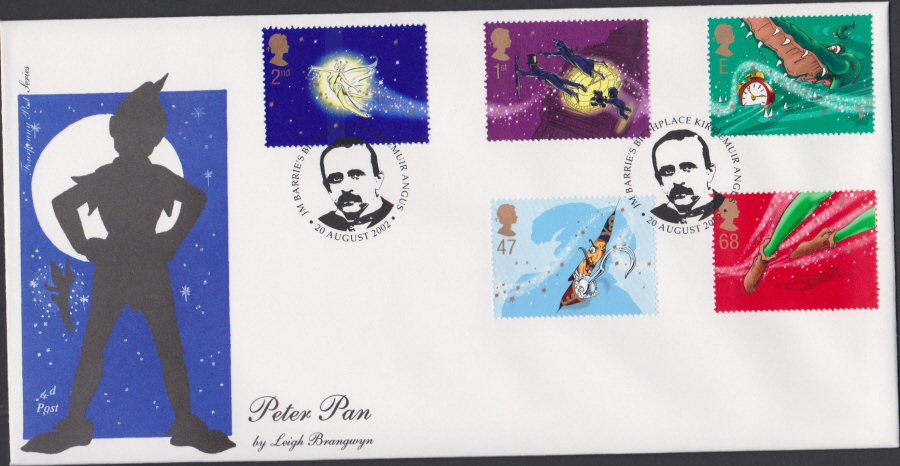 2002 -4d Post Peter Pan - FDC -J M Barrie Kirkiemuir,Angus Postmark