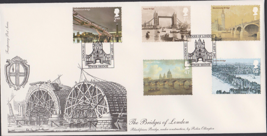 2002 -4d Post Bridges of London - FDC -Tower Bridge London SE1 Postmark