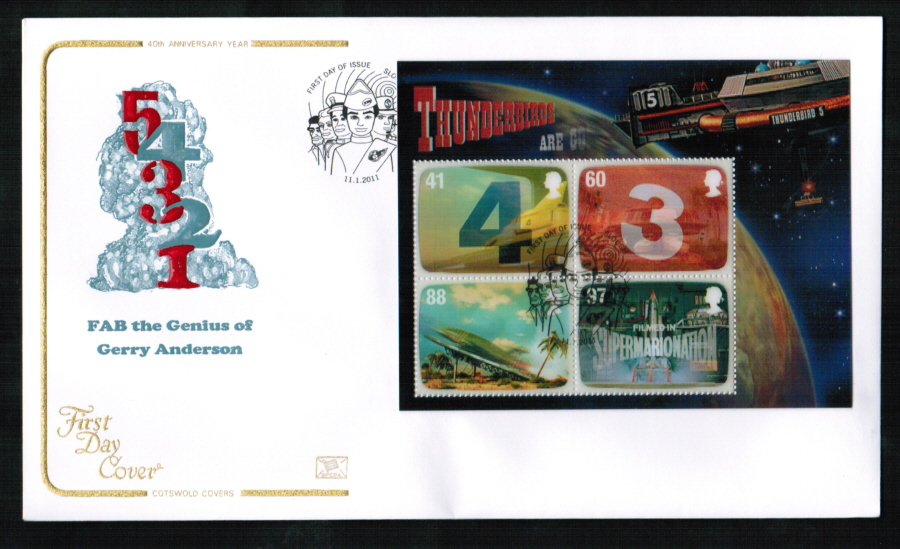 2011 - Thunderbirds Mini Sheet First Day Cover, Slough Postmark