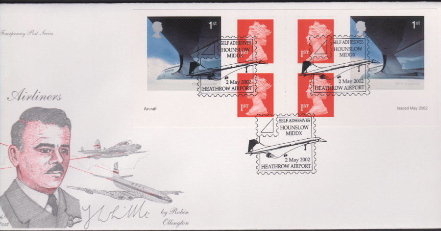 2002 - FDC 4d Post Airliners Retail Book -Heathrow Airport Postmark - Click Image to Close
