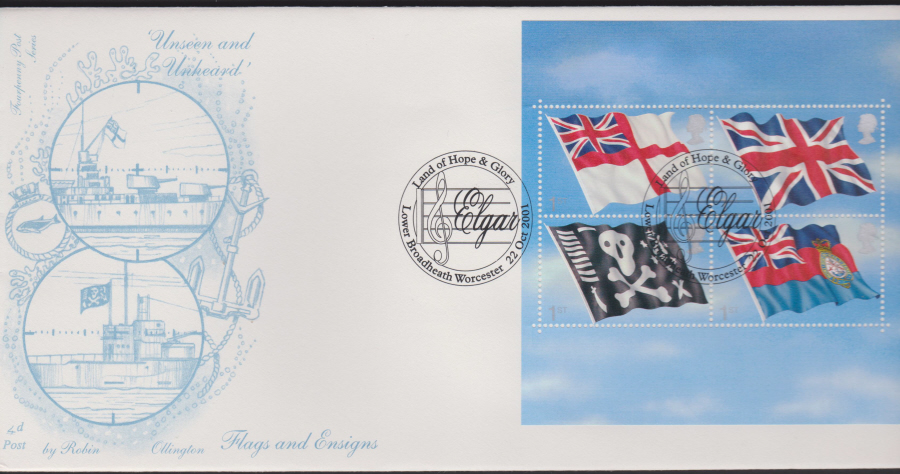 2001 - FDC 4d Post Flags & Ensigns Mini Sheet - Lower Broadheath Postmark
