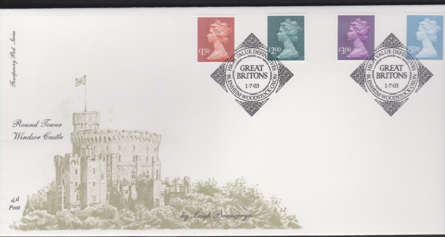2003 - FDC 4d Post High Value Definitives - Blenheim Woodstock Postmarks