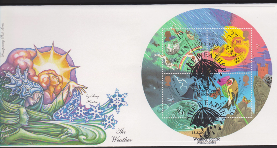 2001 - FDC 4d Post Weather Mini Sheet -Weather Centre Manchester Postmark - Click Image to Close