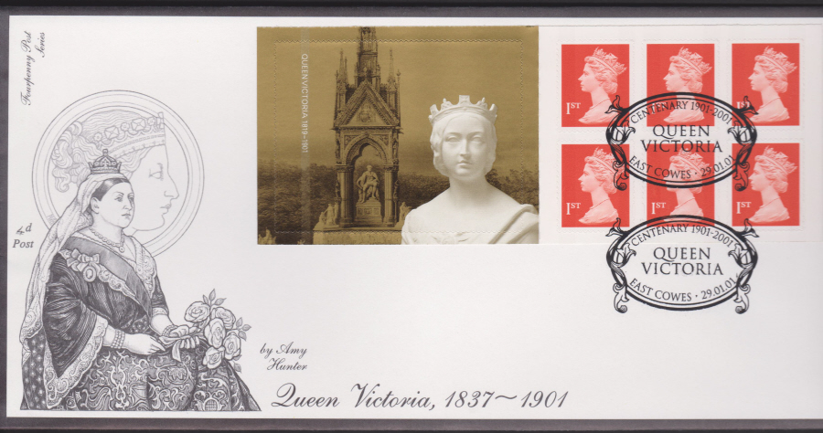 2001 - FDC 4d Post Queen Victoria Retail Book -East Cowes Postmark
