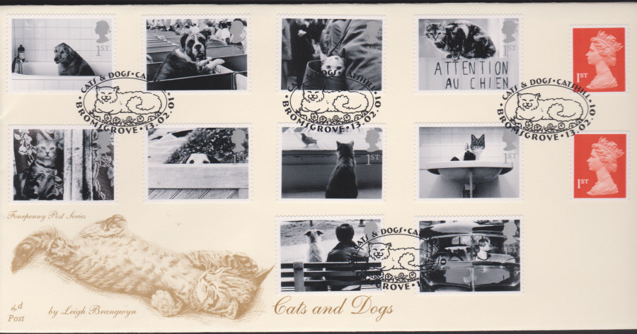 2002 - FDC 4d Post Cats & Dogs Retail Book -Bromsgrove Postmark