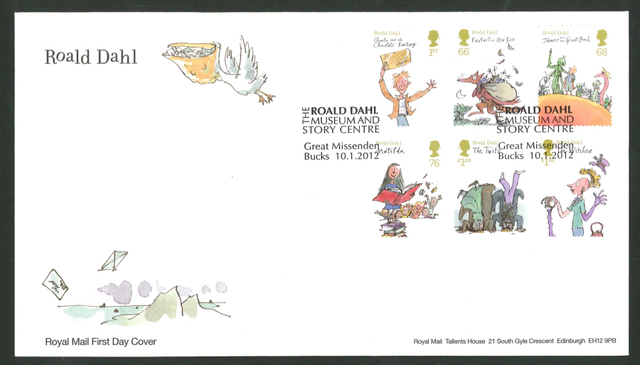 2012 - Roald Dahl Set First Day Cover, Great Missenden Postmark