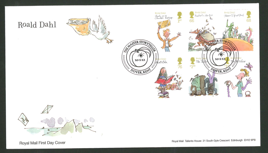 2012 - Roald Dahl Set First Day Cover, Dover Postmark