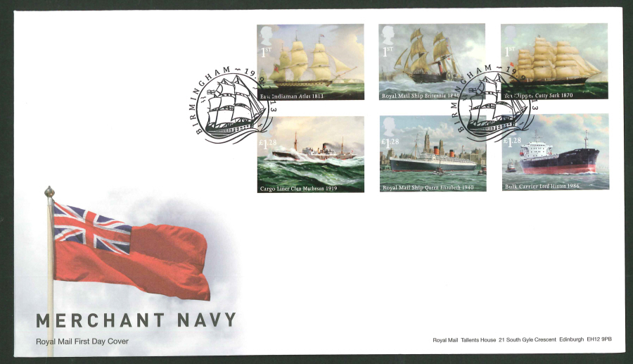 2013 - Merchant Navy Set First Day Cover, Birmingham Postmark
