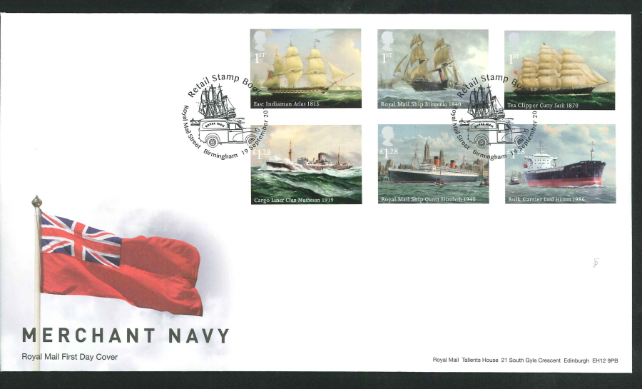 2013 - Merchant Navy Set First Day Cover, Royal Mail Street Birmingham Postmark
