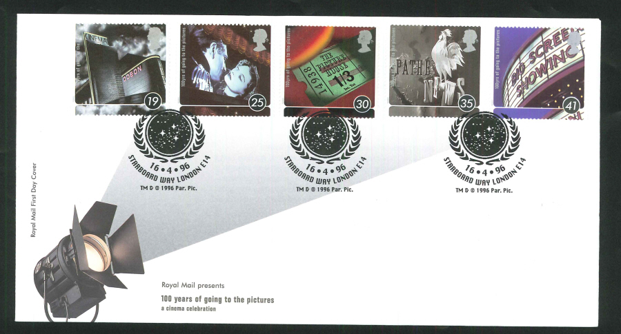 1996 Cinema FDC Starboard Way London E14 Handstamp