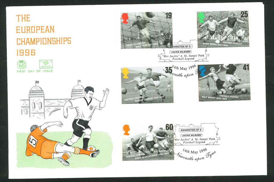 1996 Football FDC Newcastle upon Tyne Jackie Milburn Handstamp